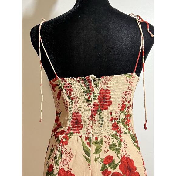 Reformation Kourtney Red Green Floral Woven Sleeveless Midi Dress Slit Size 8 - Picture 9 of 10